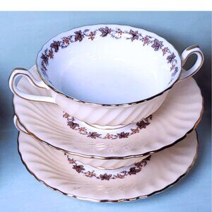 Rare Minton “Vineyard” Bouillon Cups & Saucers – Made in England